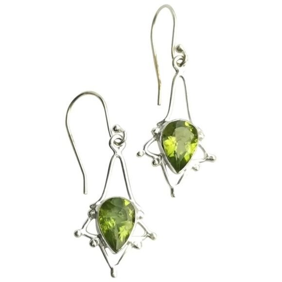 Sterling silver Peridot dangle drop earrings - Picture 1 of 7
